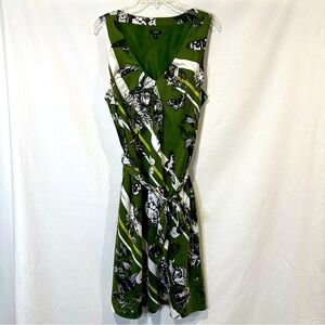 TALBOTS Silk Tie Waist Lined Sleeveless‎ Dress Butterflies, Green | Sz 18